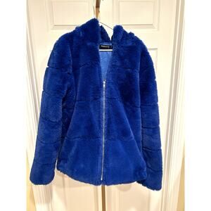 Shane Justin Blue Faux Fur Coat, Size 2XL